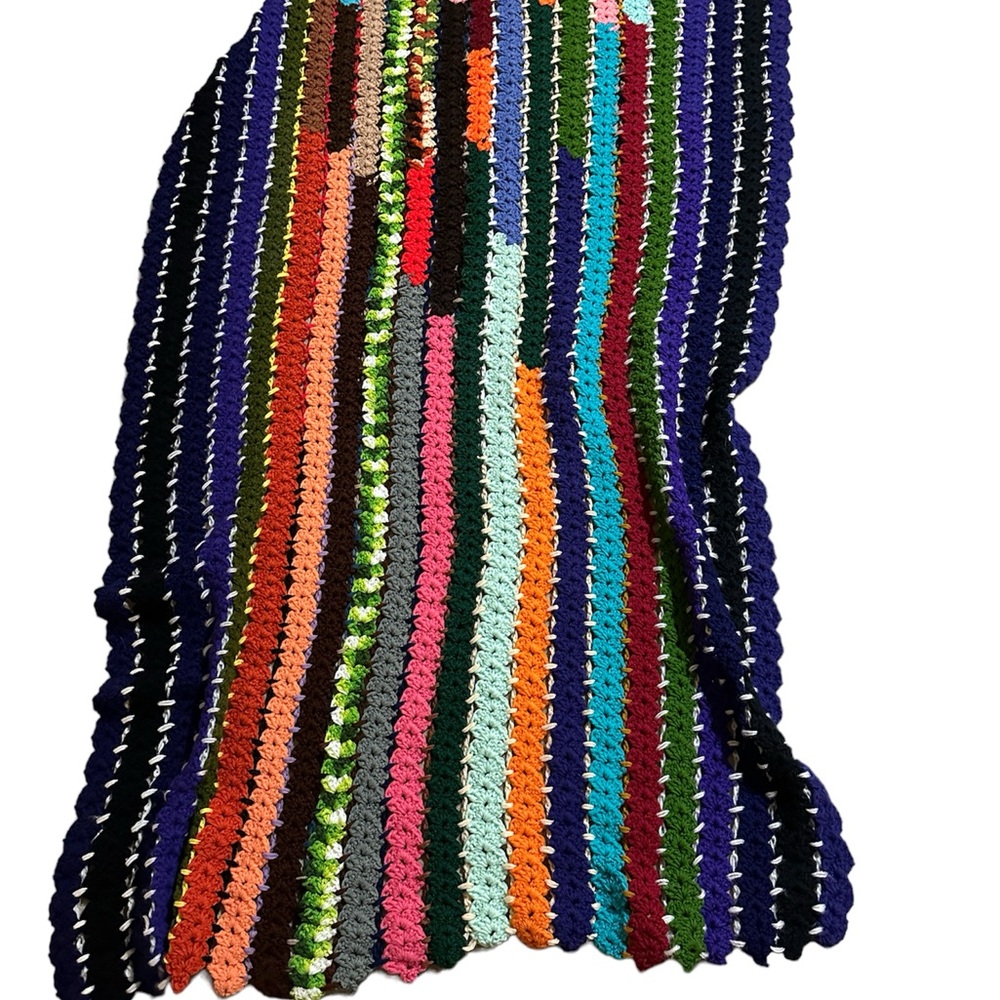 Vintage Granny Square Crochet Blanket Rainbow Afghan Throw Cottagecore Handmade